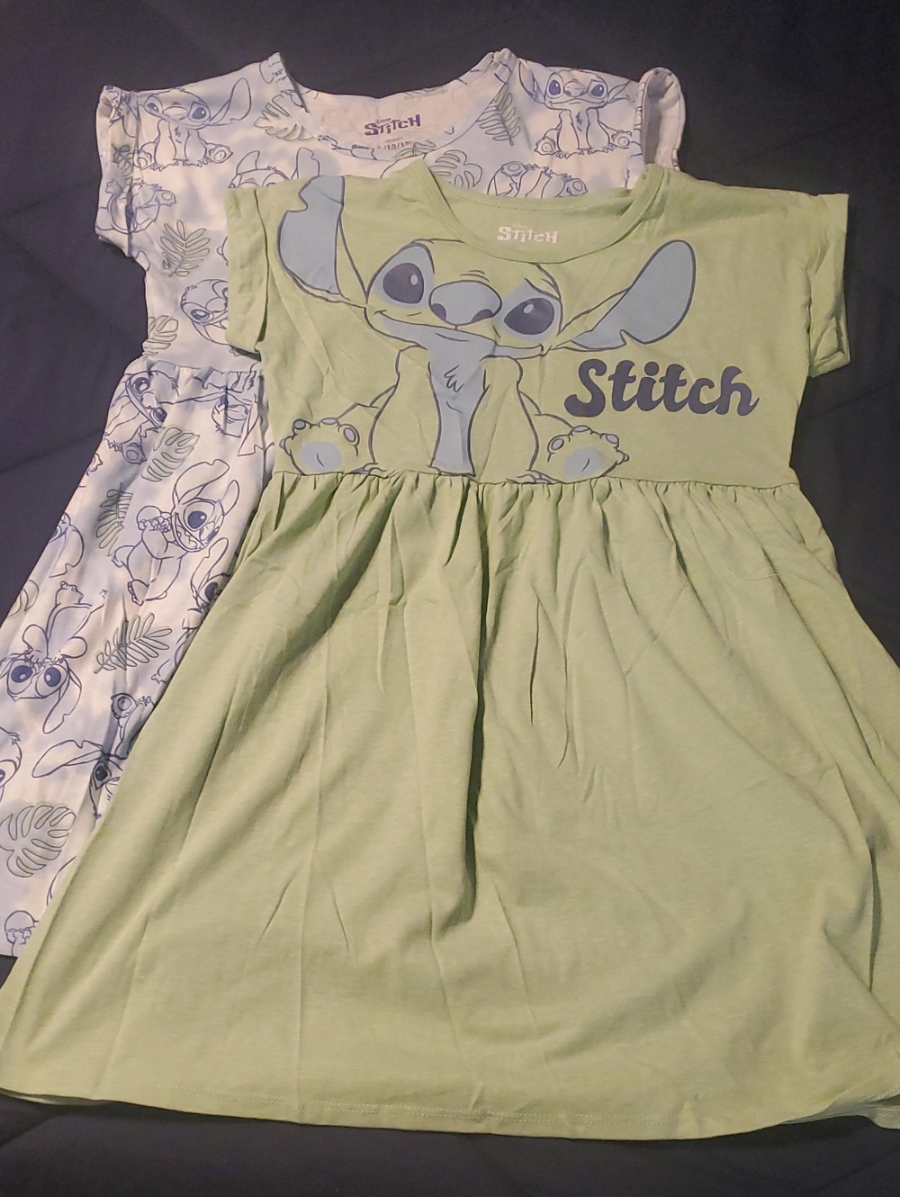 Disney Stitch Short-Sleeve Dresses- Light Green & White